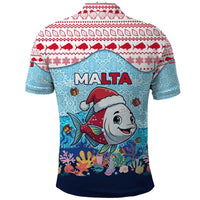 Malta Christmas Polo Shirt with Santa Fish Malta Flag Coral Reef and Red Blue Festive Pattern Design - Wonder Print Shop