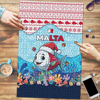 Malta Christmas Puzzle with Santa Fish Malta Flag Coral Reef and Red Blue Festive Pattern Design - Wonder Print Shop