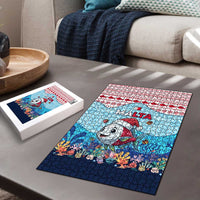 Malta Christmas Puzzle with Santa Fish Malta Flag Coral Reef and Red Blue Festive Pattern Design - Wonder Print Shop