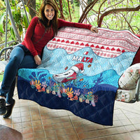 Malta Christmas Quilt with Santa Fish Malta Flag Coral Reef and Red Blue Festive Pattern Design - Wonder Print Shop
