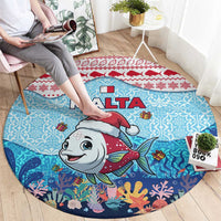 Malta Christmas Round Carpet with Santa Fish Malta Flag Coral Reef and Red Blue Festive Pattern Design - Wonder Print Shop