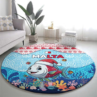 Malta Christmas Round Carpet with Santa Fish Malta Flag Coral Reef and Red Blue Festive Pattern Design - Wonder Print Shop