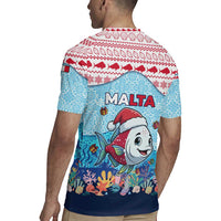 Malta Christmas Rugby Jersey with Santa Fish Malta Flag Coral Reef and Red Blue Festive Pattern Design - Wonder Print Shop