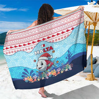 Malta Christmas Sarong with Santa Fish Malta Flag Coral Reef and Red Blue Festive Pattern Design - Wonder Print Shop