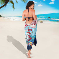 Malta Christmas Sarong with Santa Fish Malta Flag Coral Reef and Red Blue Festive Pattern Design - Wonder Print Shop