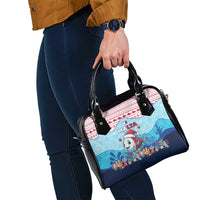 Malta Christmas Shoulder Handbag with Santa Fish Malta Flag Coral Reef and Red Blue Festive Pattern Design - Wonder Print Shop