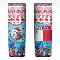 Malta Christmas Skinny Tumbler with Santa Fish Malta Flag Coral Reef and Red Blue Festive Pattern Design - Wonder Print Shop