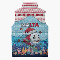 Malta Christmas Sleeveless Puffer Jacket with Santa Fish Malta Flag Coral Reef and Red Blue Festive Pattern Design - Wonder Print Shop