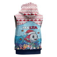 Malta Christmas Sleeveless Zip Hoodie with Santa Fish Malta Flag Coral Reef and Red Blue Festive Pattern Design - Wonder Print Shop