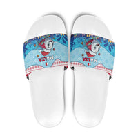 Malta Christmas Slide Sandals with Santa Fish Malta Flag Coral Reef and Red Blue Festive Pattern Design - Wonder Print Shop