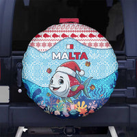 Malta Christmas Spare Tire Cover with Santa Fish Malta Flag Coral Reef and Red Blue Festive Pattern Design - Wonder Print Shop