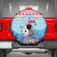 Malta Christmas Spare Tire Cover with Santa Fish Malta Flag Coral Reef and Red Blue Festive Pattern Design - Wonder Print Shop