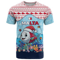 Malta Christmas T Shirt with Santa Fish Malta Flag Coral Reef and Red Blue Festive Pattern Design - Wonder Print Shop