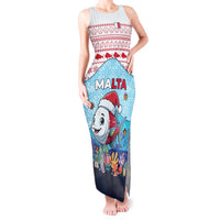 Malta Christmas Tank Maxi Dress with Santa Fish Malta Flag Coral Reef and Red Blue Festive Pattern Design - Wonder Print Shop