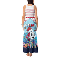 Malta Christmas Tank Maxi Dress with Santa Fish Malta Flag Coral Reef and Red Blue Festive Pattern Design - Wonder Print Shop