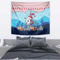 Malta Christmas Tapestry with Santa Fish Malta Flag Coral Reef and Red Blue Festive Pattern Design - Wonder Print Shop