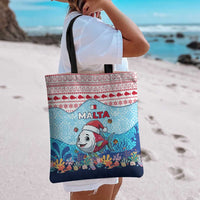 Malta Christmas Tote Bag with Santa Fish Malta Flag Coral Reef and Red Blue Festive Pattern Design - Wonder Print Shop