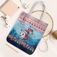 Malta Christmas Tote Bag with Santa Fish Malta Flag Coral Reef and Red Blue Festive Pattern Design - Wonder Print Shop