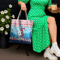 Malta Christmas Tote Bag with Santa Fish Malta Flag Coral Reef and Red Blue Festive Pattern Design - Wonder Print Shop