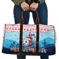 Malta Christmas Travel Bag with Santa Fish Malta Flag Coral Reef and Red Blue Festive Pattern Design - Wonder Print Shop