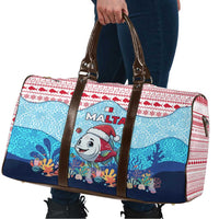 Malta Christmas Travel Bag with Santa Fish Malta Flag Coral Reef and Red Blue Festive Pattern Design - Wonder Print Shop