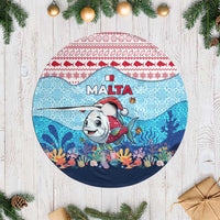 Malta Christmas Tree Skirt with Santa Fish Malta Flag Coral Reef and Red Blue Festive Pattern Design - Wonder Print Shop
