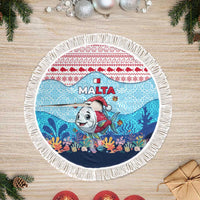Malta Christmas Tree Skirt with Santa Fish Malta Flag Coral Reef and Red Blue Festive Pattern Design - Wonder Print Shop