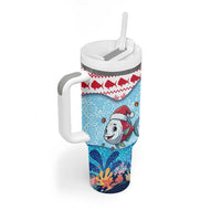 Malta Christmas Tumbler With Handle with Santa Fish Malta Flag Coral Reef and Red Blue Festive Pattern Design - Wonder Print Shop