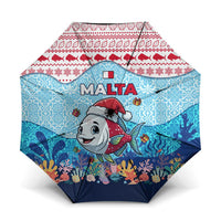 Malta Christmas Umbrella with Santa Fish Malta Flag Coral Reef and Red Blue Festive Pattern Design - Wonder Print Shop