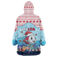 Malta Christmas Wearable Blanket Hoodie with Santa Fish Malta Flag Coral Reef and Red Blue Festive Pattern Design - Wonder Print Shop