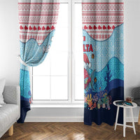 Malta Christmas Window Curtain with Santa Fish Malta Flag Coral Reef and Red Blue Festive Pattern Design - Wonder Print Shop
