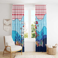 Malta Christmas Window Curtain with Santa Fish Malta Flag Coral Reef and Red Blue Festive Pattern Design - Wonder Print Shop