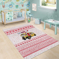 Malta Christmas Area Rug with Santa Driving Vintage Bus Malta Flag and Red White Festive Pattern Design - Wonder Print Shop