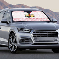 Malta Christmas Auto Sun Shade with Santa Driving Vintage Bus Malta Flag and Red White Festive Pattern Design - Wonder Print Shop