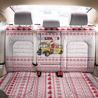 Malta Christmas Back Car Seat Cover with Santa Driving Vintage Bus Malta Flag and Red White Festive Pattern Design - Wonder Print Shop