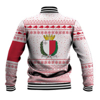 Malta Christmas Baseball Jacket with Santa Driving Vintage Bus Malta Flag and Red White Festive Pattern Design - Wonder Print Shop