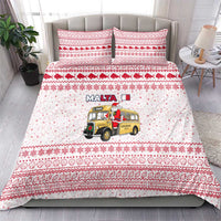 Malta Christmas Bedding Set with Santa Driving Vintage Bus Malta Flag and Red White Festive Pattern Design - Wonder Print Shop
