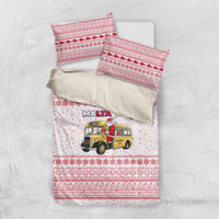 Malta Christmas Bedding Set with Santa Driving Vintage Bus Malta Flag and Red White Festive Pattern Design - Wonder Print Shop