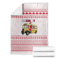 Malta Christmas Blanket with Santa Driving Vintage Bus Malta Flag and Red White Festive Pattern Design - Wonder Print Shop