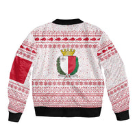 Malta Christmas Bomber Jacket with Santa Driving Vintage Bus Malta Flag and Red White Festive Pattern Design - Wonder Print Shop