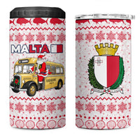 Malta Christmas 4 in 1 Can Cooler Tumbler with Santa Driving Vintage Bus Malta Flag and Red White Festive Pattern Design - Wonder Print Shop