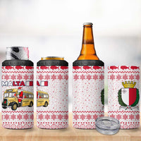 Malta Christmas 4 in 1 Can Cooler Tumbler with Santa Driving Vintage Bus Malta Flag and Red White Festive Pattern Design - Wonder Print Shop