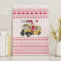 Malta Christmas Canvas Wall Art with Santa Driving Vintage Bus Malta Flag and Red White Festive Pattern Design - Wonder Print Shop