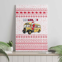 Malta Christmas Canvas Wall Art with Santa Driving Vintage Bus Malta Flag and Red White Festive Pattern Design - Wonder Print Shop