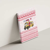 Malta Christmas Canvas Wall Art with Santa Driving Vintage Bus Malta Flag and Red White Festive Pattern Design - Wonder Print Shop