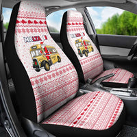 Malta Christmas Car Seat Cover with Santa Driving Vintage Bus Malta Flag and Red White Festive Pattern Design - Wonder Print Shop