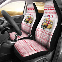 Malta Christmas Car Seat Cover with Santa Driving Vintage Bus Malta Flag and Red White Festive Pattern Design - Wonder Print Shop