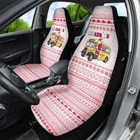 Malta Christmas Car Seat Cover with Santa Driving Vintage Bus Malta Flag and Red White Festive Pattern Design - Wonder Print Shop