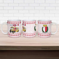Malta Christmas Ceramic Mug with Santa Driving Vintage Bus Malta Flag and Red White Festive Pattern Design - Wonder Print Shop