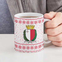 Malta Christmas Ceramic Mug with Santa Driving Vintage Bus Malta Flag and Red White Festive Pattern Design - Wonder Print Shop